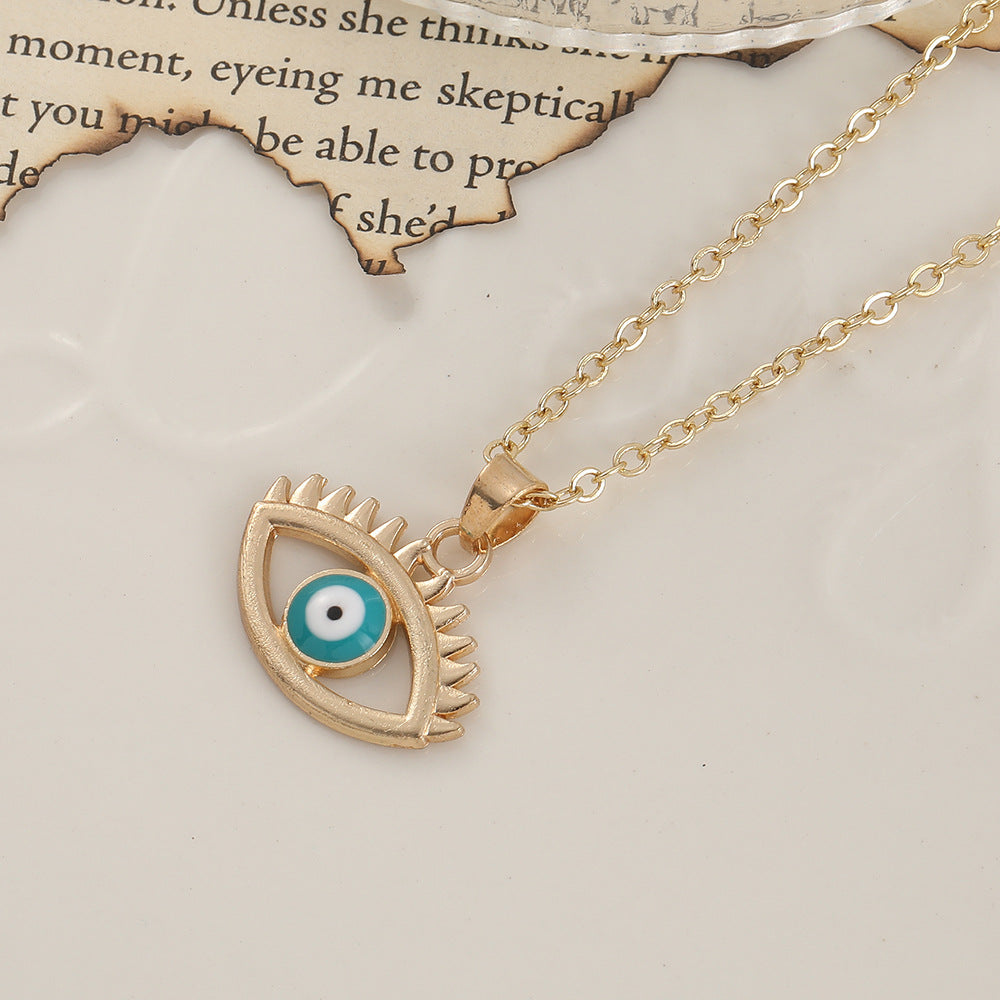 Wholesale Devil's Eye Heart Shaped Alloy Drop Oil Necklace